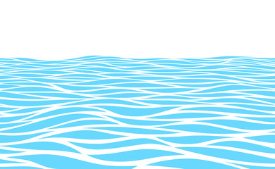 Blue water waves perspective landscape. Vector horizontal seamless pattern