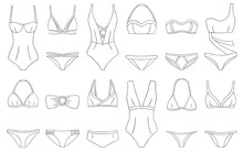 Doodle Bikini Swimming Suits Set Women Cloth Black White