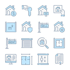 Wall Mural - Real Estate, Apartment and Mortgage related blue line colored icons.