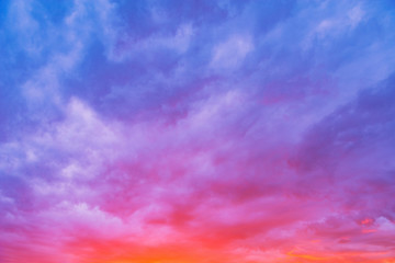 Amazing cloudscape on the sky at sunset time after rain.