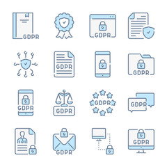 Poster - General Data Protection Regulation, Privacy policy and GDPR related blue line colored icons.