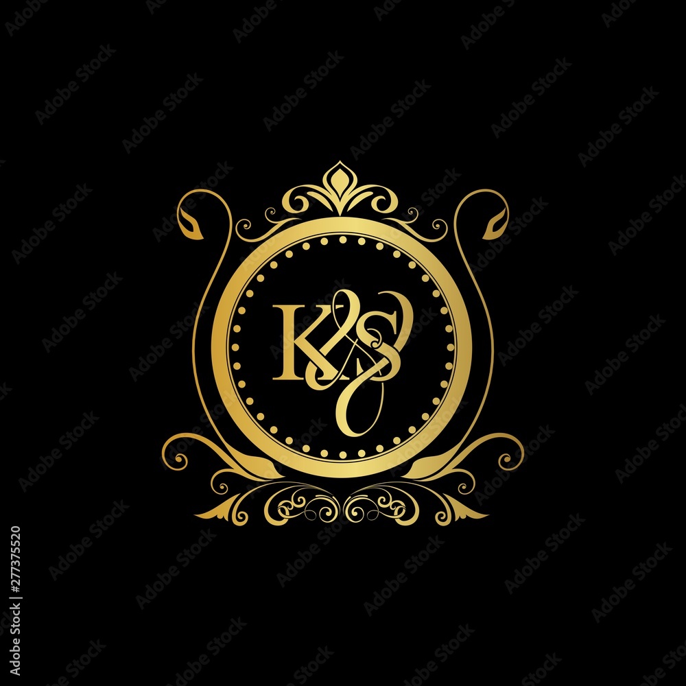 K & S / KS logo initial vector mark. Initial letter K and S KS logo luxury vector mark, gold color elegant classical symmetric curves decor.