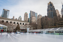 People Ice Skating In Bryant Park, New York, United States.