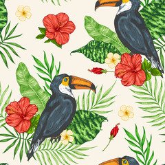 Poster - Tropical seamless pattern with toucan