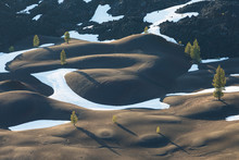 The Painted Dunes As Seen From The Top Of The Cinder Cone In Lassen Volcanic National Park, On A Sunny Day, Featuring The Lava Bed, Bare, Rugged Terrain, And Curves, Spring And Summertime