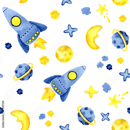 recznie-rysowane-elementy-przestrzeni-wzor-astronautyczna-akwareli-ilustracja-i-tlo-rakiety-kosmiczne-z-kreskowek-planety-gwiazdy-do
