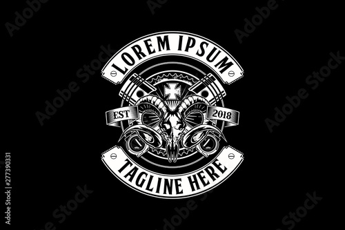 Skull Goat With Piston And Gear Black And White Badge Logo Vector Template Buy This Stock Vector And Explore Similar Vectors At Adobe Stock Adobe Stock