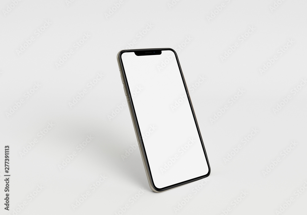 3d render illustration hand holding the white smartphone with full screen and modern frame less design - isolated on white background  - obrazy, fototapety, plakaty 