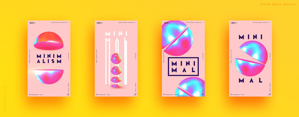 Poster - abstract geometric background with ball and spheres. minimal trendy poster and banner. realistic met