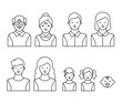 Family generations: grandfather, grandmother, father, mother, kids. People of different ages outline style