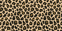 Leopard Print. Vector Seamless Pattern. Animal Jaguar Skin Background With Black And Brown Spots On Beige Backdrop. Abstract Exotic Jungle Texture. Repeat Design For Decor, Fabric, Textile, Wallpapers