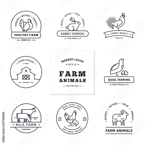 Fotomural Set of eight modern linear style logos with farm animals with space for text or company name