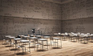 Wall Mural - Brown classroom with math formulas