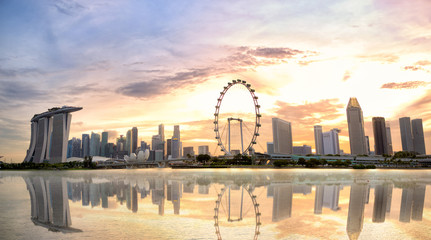 Singapore skyline panorama with Marina Bay at sunset