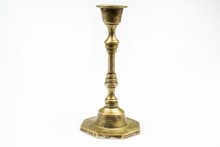 Retro Candlestick Made Of Bronze Isolated On A White Background.