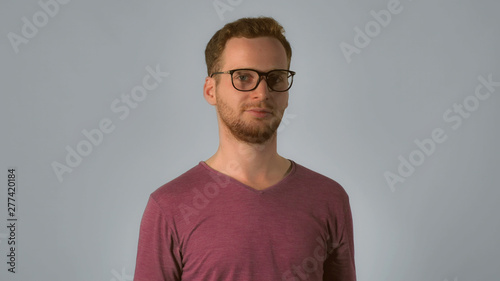 Caucasian Guy With Red Hair Put On Eyeglasses Handsome Redhead