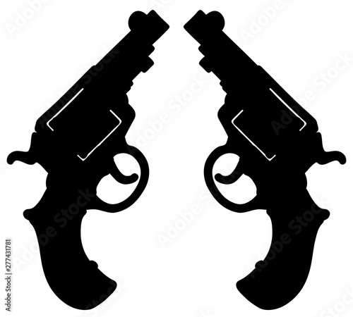 Fotografía The hand drawing of a black silhouette of two short revolvers
