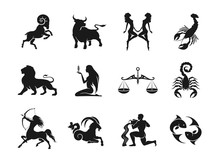 Zodiac Signs Horoscope Icons Set. Isolated Astrological Images