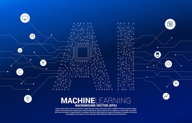 Poster - AI from circuit line graphic with CPU. concept of machine learning and Artificial Intelligence technology