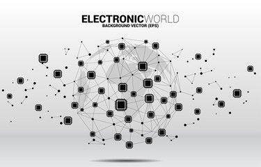 Poster - World Globe with CPU icon polygon dot connected line. Concept for global processor technology .