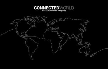 Poster - World map single line connected: concept for one world connection and humankind.