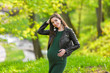 Portrait of a beautiful pregnant brunette. Young beautiful pregnant woman with long dark hair.