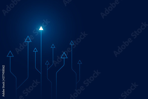 Wektor: Light arrow circuit on blue background illustration, copy space composition, business growth concept. Light arrow circuit on blue background illustration, copy space composition, business growth concept.
