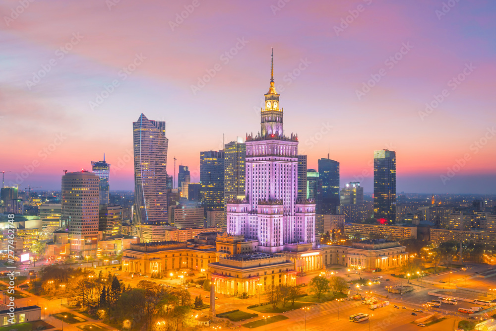 Aerial photo of  Warsaw city skyline - obrazy, fototapety, plakaty 