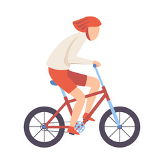 Wall Mural - Young Man in Helmet Riding Bicycle, Cycling Guy Exercising, Active Healthy Lifestyle Vector Illustration