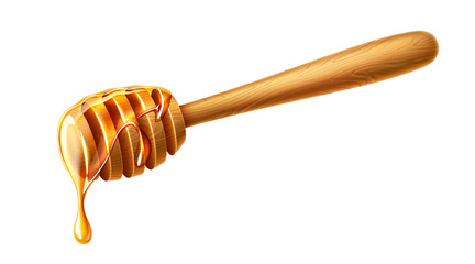 vector realistic honey dripping from wood dipper