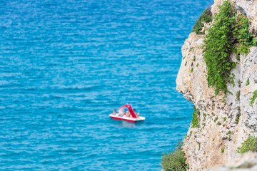 Dreamlike Salento. Bay of Torre dell'Orso and stacks of the two sisters. Puglia, Italy