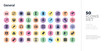 50 general vector icons set in a colorful hexagon buttons