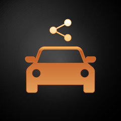 Gold Car sharing icon isolated on black background. Carsharing sign. Transport renting service concept. Vector Illustration