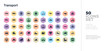 © zaurrahimov - 50 transport vector icons set in a colorful hexagon buttons