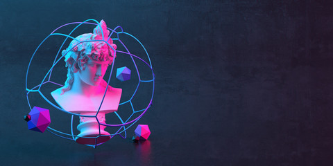 Wall Mural - 3d-illustration of an abstract composition of sculpture and primitive objects on dark background