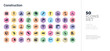 © zaurrahimov - 50 construction vector icons set in a colorful hexagon buttons