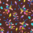 Seamless watercolor hand painted cowberry pattern with trendy berries and nature elements. Lingonberry on dark background. Perfect for prints, fabric design, wrapping and digital paper