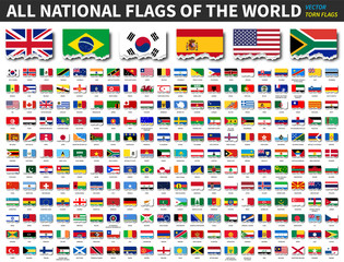 Wall Mural - All national flags of the world . Torn paper design . Vector .