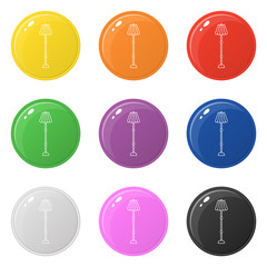 Line style lamp icons set 9 colors isolated on white. Collection of glossy round colorful buttons. Vector illustration for any design.