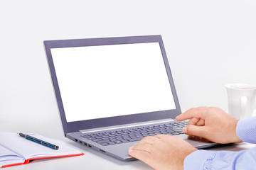 Businessman working laptop for new project. Mock-up.