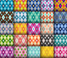 Vector Set Of Diamond Seamless Colourful Patterns. Repeat Background.