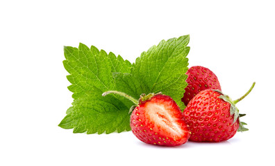 Strawberries with melissa Isolated on White Background