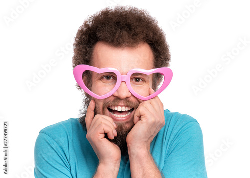 Happy Valentines Day Crazy Bearded Man With Funny Curly