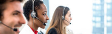 Group Of Diverse Telemarketing Team In Call Center Office Banner Background