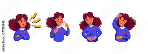 Set Of Woman Suffering From Various Symptoms During