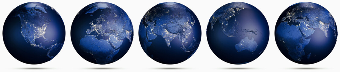 Wall Mural - planet earth city lights globe set