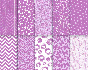 Wall Mural - monstera, roses, leaves, geometric seamless pattern set. organic simple background collection. vecto