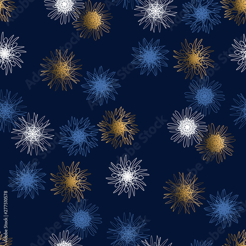 Blue and gold xmas snowflakes seamless pattern