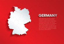 Germany Map With Shadow. Cut Paper Isolated On A Red Background. Vector Illustration. 
