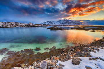 Landscape of Norway lofotens at sunset